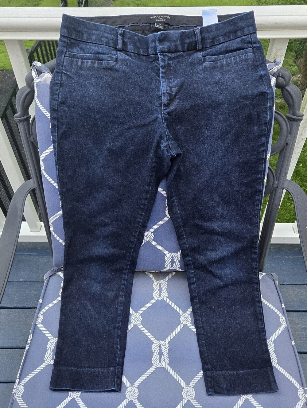 Banana Republic Factory Sloan Crop Pant Dark Blue Denim Chambray Pockets Size 6